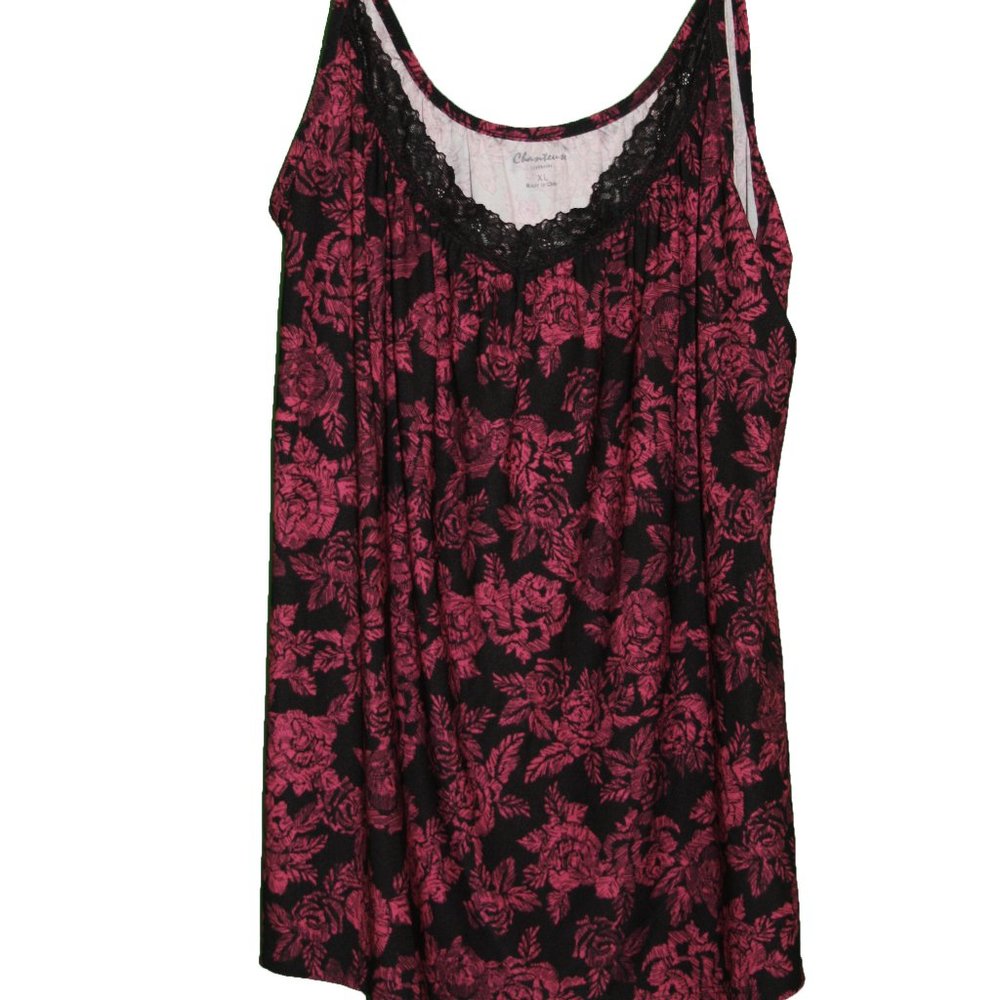Women's Lingerie Chartreuse Baby Doll Top Only Lace Neckline Black Floral Size X